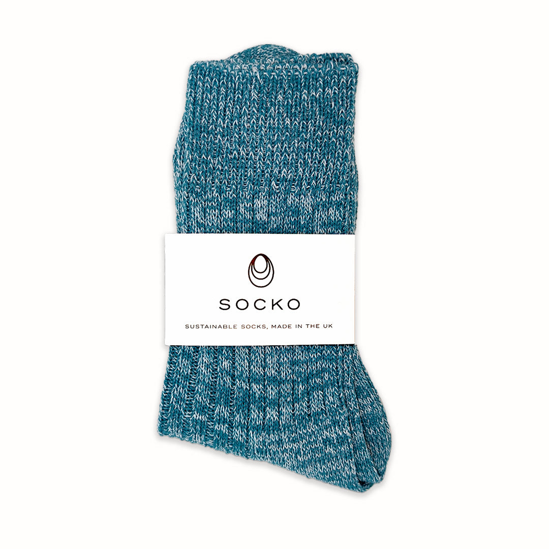 The Carlyle 100% Recycled Teal Fleck Socks Made Of Cotton Mix